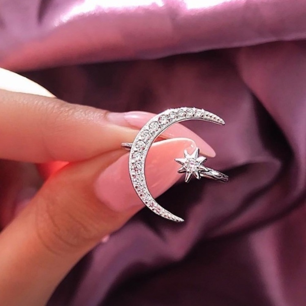 (1 GOLD LEFT!) 18k Gold over S925 Crescent Moon & Star Ring - Picture 13 of 15